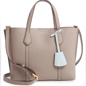 Tory Burch Small Perry Triple Compartment Leather Satchel in Gray Heron